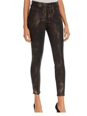 7 for All Mankind Second Skin SNAKESKIN PRINT Black Bronze SKINNY JEANS 30 Pants